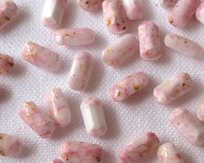画像1: ヴィンテージ/ドイツ/ガラスストーン/ピンク×ホワイト/10×5mm(4個) (1)