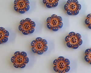 画像1: チェコガラスビーズ/6ペタルフラワー/14mm/ミルキーブルー×ブロンズ(2個）