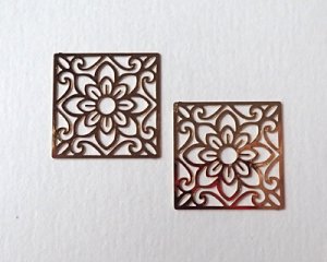 画像1: 銅製透かしパーツ/スクエアA（2枚）