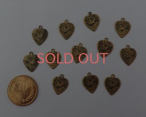 画像2: ヴィンテージ/ブラスチャーム/ハートバード（1個）