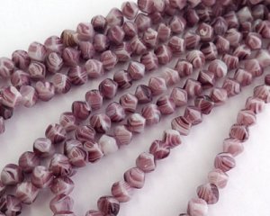 画像1: ヴィンテージ/ドイツ/ガラス/パープルストライプバロック/約5mm（4個）