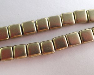 画像2: チェコガラスビーズ/2ホールタイル/ライトゴールド(10個）