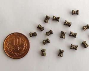 画像2: メタルビーズ/ミニリボン/金古美/約5×4mm（10個）