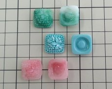 画像3: ヴィンテージ/日本/ガラスカボション/フローラルスクエア/ターコイズ/約20mm(1個) (3)