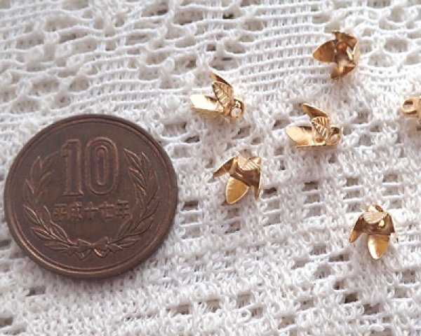 画像2: カン付リーフキャップ/ゴールド(10個) (2)