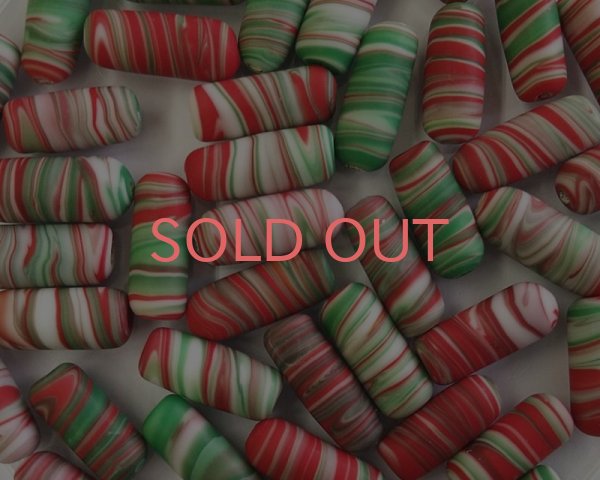 画像2: ヴィンテージ/日本/ランプワークビーズ/レッドグリーンストライプ/チューブ(2個) (2)