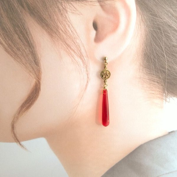 画像3: ヴィンテージ/ドイツ/ルーサイト/カットロングドロップ/クリアレッド(2個) (3)