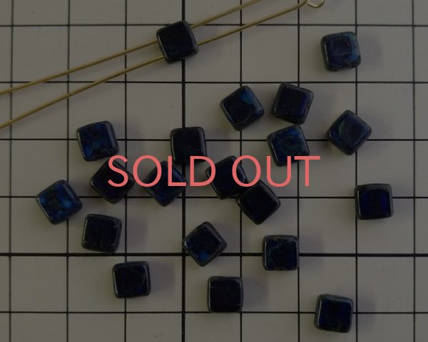 画像2: チェコガラスビーズ/2ホールタイル/コバルトピカソ(10個） (2)