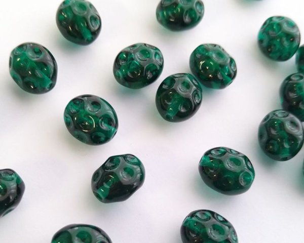 画像1: チェコガラスビーズ/クレーターオーバル/エメラルド/約12×10mm(6個) (1)