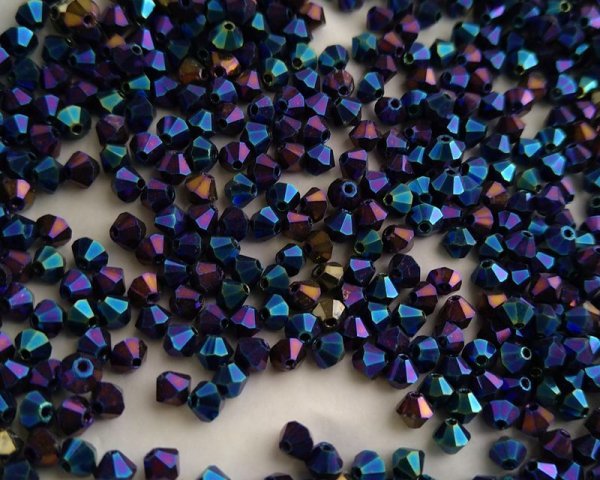画像1: デッドストック/チェコ/マシンカットガラス/4mm/バイコン/ジェットブルーアイリス(10個) (1)