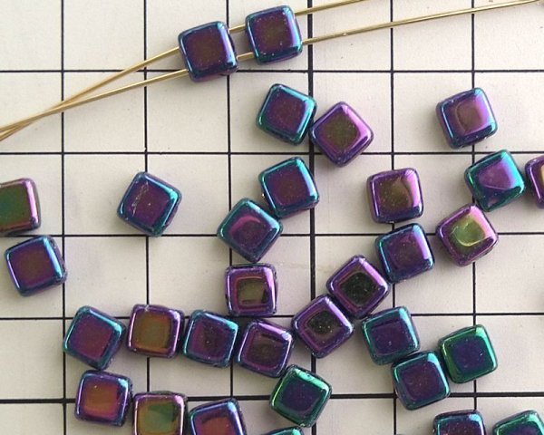 画像2: チェコガラスビーズ/2ホールタイル/ピーコックミックス(10個） (2)