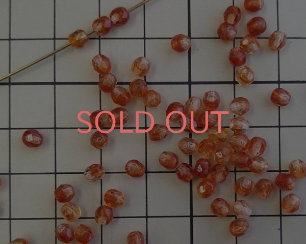 画像2: チェコガラスビーズ/ファイアポリッシュラウンド/クリア×オレンジブラウン/約4mm(20個) (2)