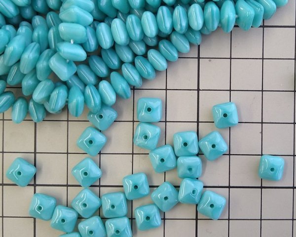 画像2: チェコガラスビーズ/パフスクエアロンデル/ターコイズマーブル(6個) (2)