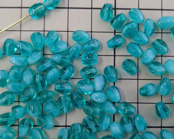 画像2: チェコガラスビーズ/ミニツイストバレル/ティールホワイトミックス(2個) (2)