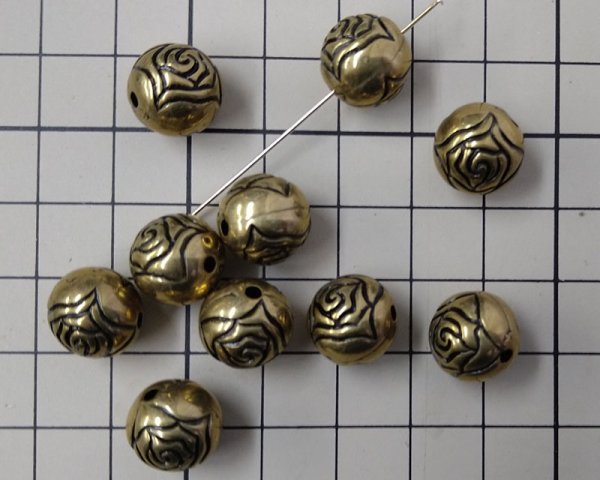 画像2: デッドストック/CCB/ラージローズラウンド/アンティークゴールド/約12mm(10個) (2)