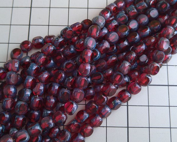画像2: チェコガラスビーズ/スリーカットラウンド/6mm/ルビーピカソ(10個) (2)