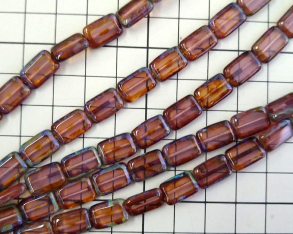 画像2: チェコガラスビーズ/レクタングル/ミルキーピンクピカソ(4個) (2)