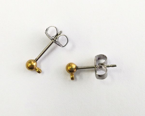 画像2: メッキなし真鍮/ステンレスポストピアス/横カン(1ペア) (2)
