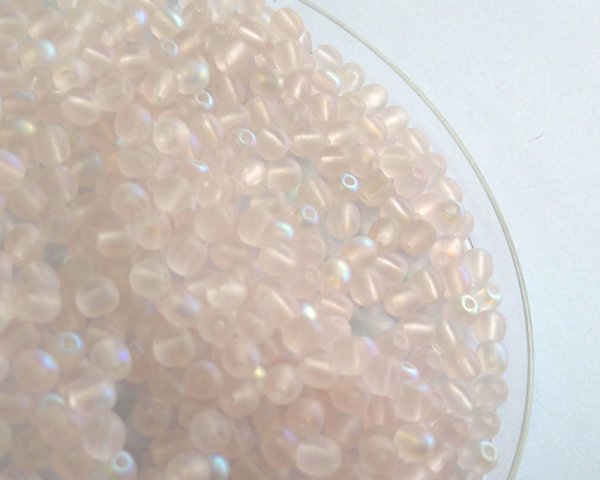 画像2: チェコガラスビーズ/ミニバレル/約4mm/ピンクフロストオーロラ(30個) (2)