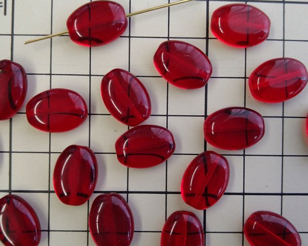 画像3: チェコガラスビーズ/フラットオーバル/レッドミックス/約15×10mm(6個) (3)