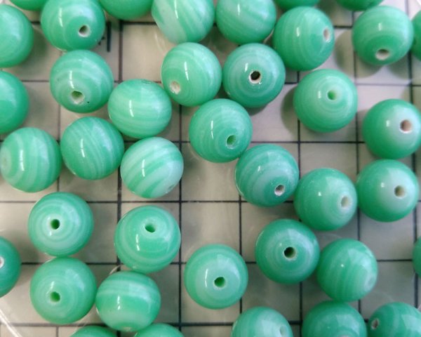 画像2: ヴィンテージ/日本/ランプワークビーズ/グリーンストライプ/ラウンド(1個) (2)