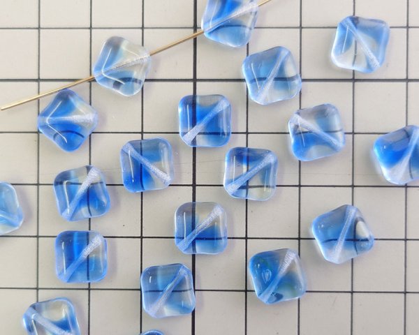画像2: チェコガラスビーズ/フラットスクエア/約12mm/クリア×ブルー(2個) (2)