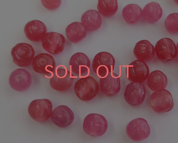 画像1: ヴィンテージ/日本/ランプワークビーズ/ディンプル/ラズベリーピンクミックス(6個) (1)
