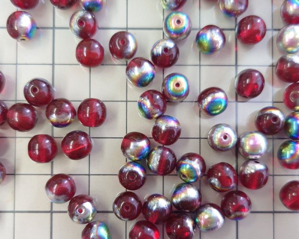 画像2: チェコガラスビーズ/ラウンド/レッドマレア/約7.5mm(10個) (2)