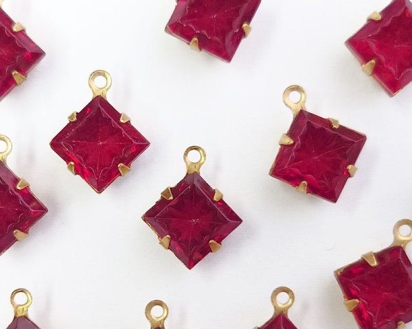 画像2: セット済/ヴィンテージガラス/コンケイブ/レッド/ブラス(1個) (2)