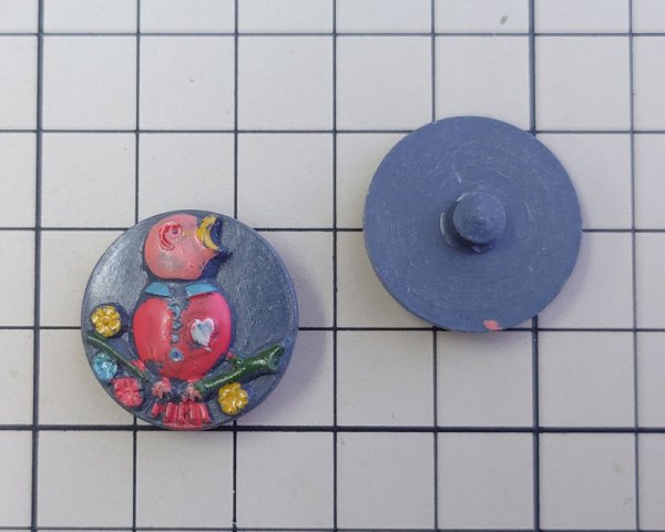 画像2: ヴィンテージ/イギリス/プラスチック/ハンドペイントバードボタン（1個） (2)