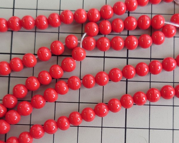 画像3: デッドストック/日本/ハンドメイドガラスビーズ/レッドストライプ/約5〜6mm(6個) (3)