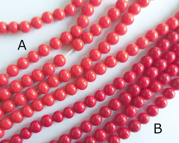 画像2: デッドストック/日本/ハンドメイドガラスビーズ/レッドストライプ/約5〜6mm(6個) (2)