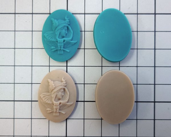 画像2: ns304/ヴィンテージ/ドイツ/ガラスカメオ/アテナ/オペークブルーグリーン/約30×22mm（1個） (2)