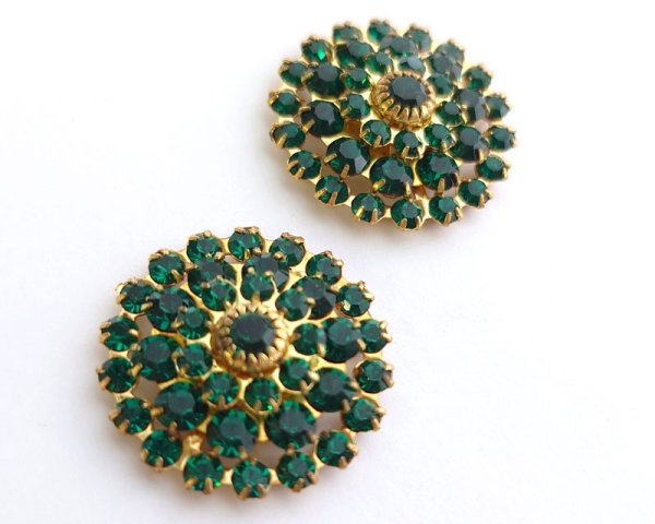 画像2: ヴィンテージ/プリセットパーツ/フラワー/エメラルド(1個) (2)