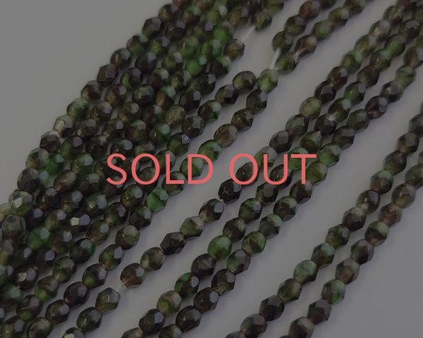 画像1: チェコガラスビーズ/ファイアポリッシュラウンド/クリア×グリーン×ブラック/3mm(20個) (1)