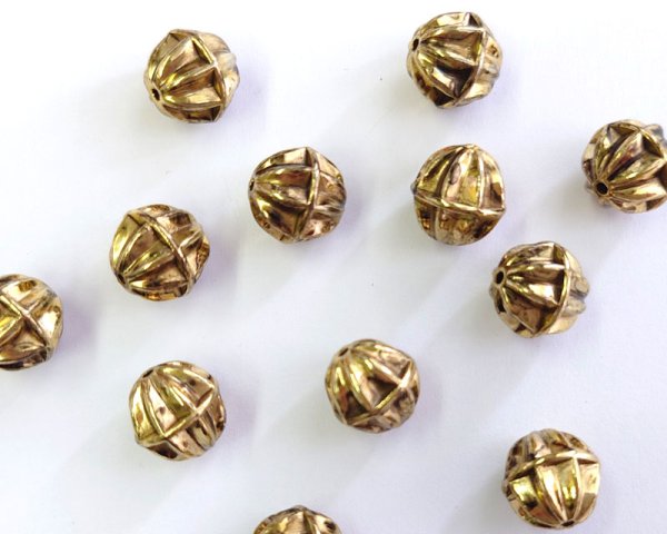 画像1: デッドストック/CCB/フルーテッドボール/ゴールド/約12mm（2個） (1)