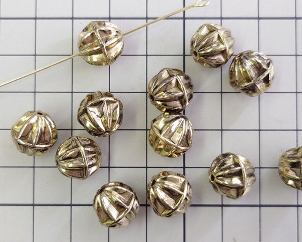 画像2: デッドストック/CCB/フルーテッドボール/ゴールド/約12mm（2個） (2)