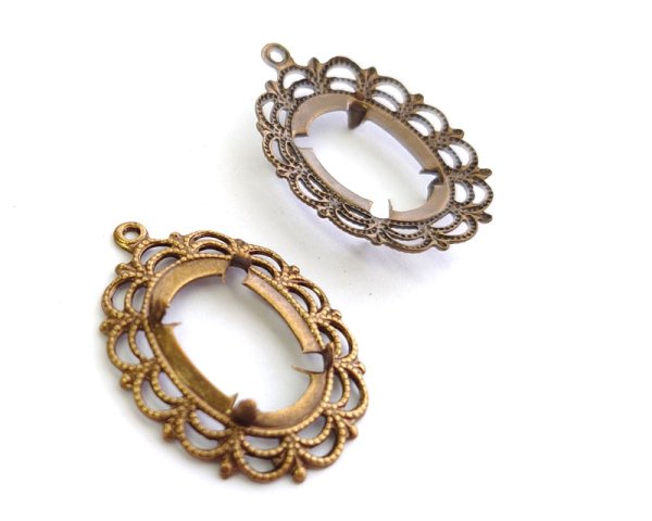 画像2: セッティング/ブラス/18×13mm用レースオーバル/金古美(1個) (2)