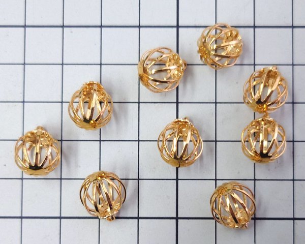 画像2: ビーズケージ/ゴールド/10mm(1個) (2)