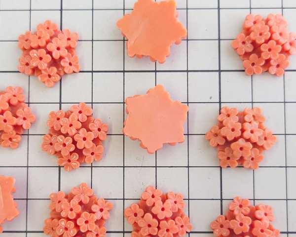 画像2: ヴィンテージ/日本/プラスチック/ヘキサグラムフラワー/コーラル/20mm(1個) (2)