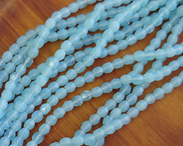 画像1: チェコガラスビーズ/ファイアポリッシュラウンド/ミルキーブルー/約3mm(20個) (1)