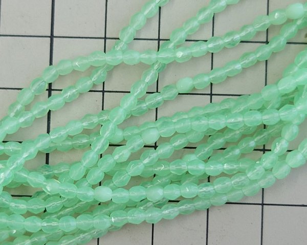 画像2: チェコガラスビーズ/ファイアポリッシュラウンド/ミルキーグリーン/約3mm(20個) (2)