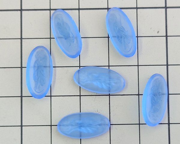 画像2: ns224/ヴィンテージ/ドイツ/ガラスストーンレリーフ/オーバル/フロストブルー/約18×9mm(1個) (2)