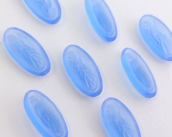 画像3: ns224/ヴィンテージ/ドイツ/ガラスストーンレリーフ/オーバル/フロストブルー/約18×9mm(1個) (3)