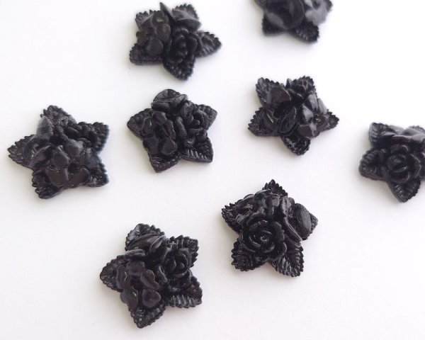 画像1: ヴィンテージ/日本/プラスチック/スターフラワー/ブラック/16mm(1個) (1)