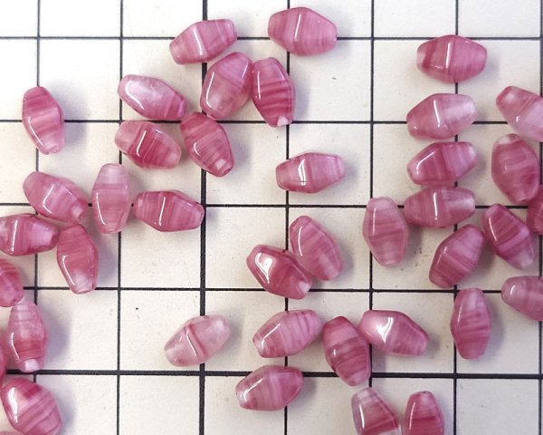 画像2: チェコガラスビーズ/ロングバイコン/ローズストライプ/約8×5mm(10個） (2)