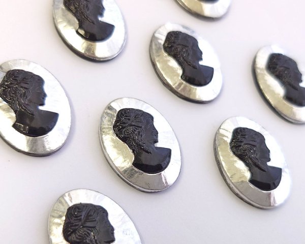画像2: ns364/ヴィンテージ/ドイツ/ガラスカメオ/ブラック×シルバーB/約25×18mm (2)