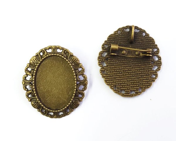 画像1: メタルブローチセッティング/25×18mmオーバル用/金古美(１個) (1)