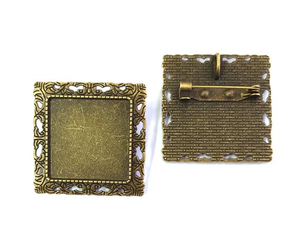 画像1: メタルブローチセッティング/スクエア/金古美(１個) (1)