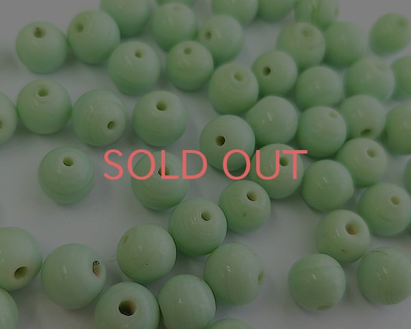 画像1: ヴィンテージ/日本/ランプワークビーズ/ライトグリーンストライプラウンド(6個) (1)